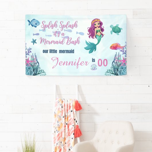 任意の年齢スプラッシュマーメイドバッシュガールズ誕生日 横断幕 (インサイチュ)