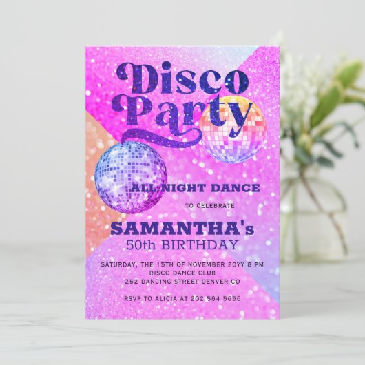 任意の年齢ディスコのダンスの誕生日パーティー 招待状 (スタンド正面)