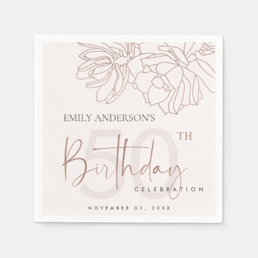 任意の年齢バラ金ゴールド赤面ピンク多肉性誕生日 スタンダードカクテルナプキン (正面)