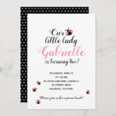 任意の年齢ピンクのラディバグ誕生日パーティーピクニック 招待状 (正面/裏面)