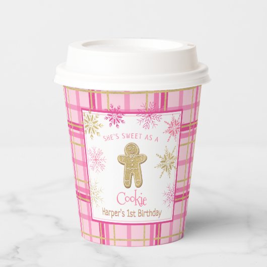 任意の年齢ピンクの金ゴールドは、クッキーの誕生日として甘い 紙コップ (正面)