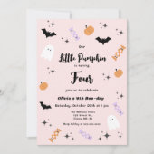 任意の年齢ピンク私たちの小さなパンプキンハロウィーン誕生日 招待状 (正面)