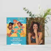 任意の年齢レトロなローラースケート女の子の写真の誕生日 招待状 (スタンド正面)