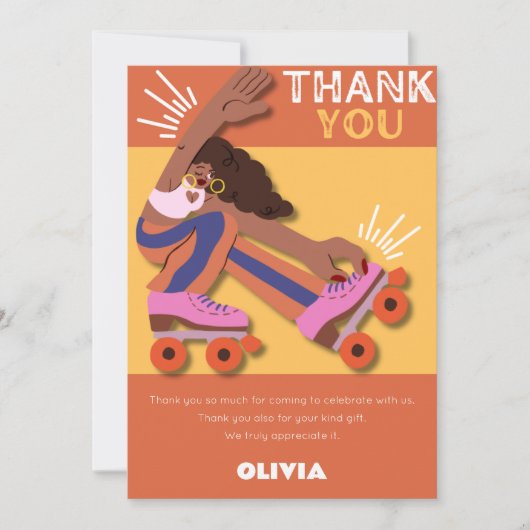 任意の年齢レトロローラースケート女の子誕生日 サンキューカード (正面)