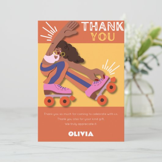 任意の年齢レトロローラースケート女の子誕生日 サンキューカード (スタンド正面)