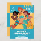 任意の年齢レトロローラースケート女の子誕生日 招待状 (正面/裏面)