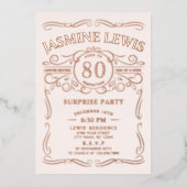 任意の年齢ヴィンテージウイスキーをテーマにしたバラ金ゴールド誕生日 箔招待状 (正面)