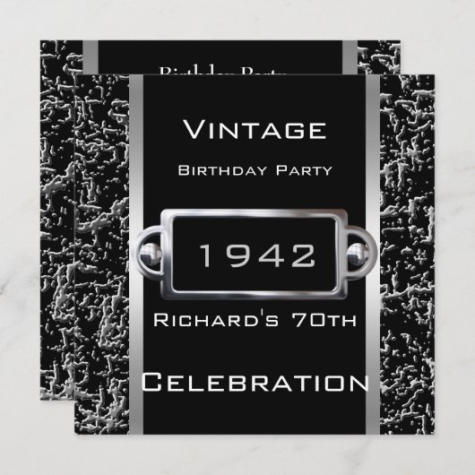 任意の年齢ヴィンテージ70thブラックメタルイメージルックパーティー 招待状 (正面/裏面)