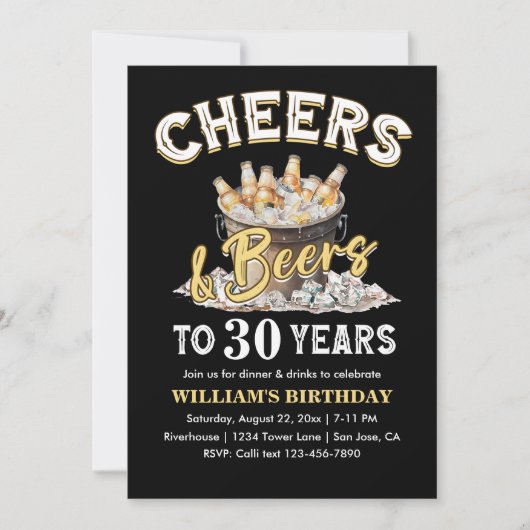 任意の年齢応援とビアーサプライズ誕生日 招待状 (正面)