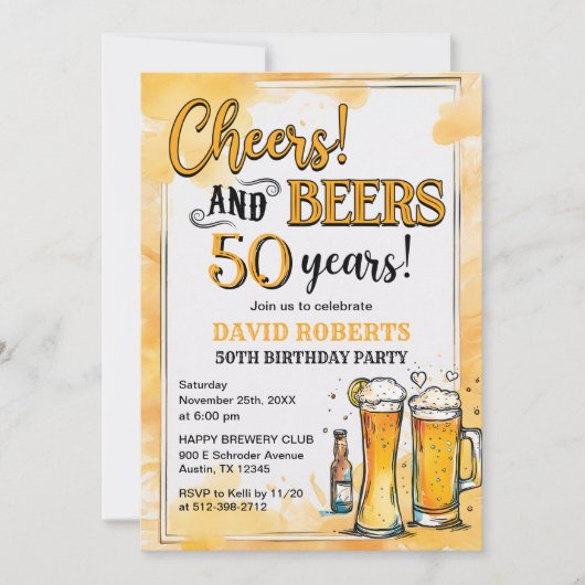 任意の年齢応援とビアーサプライズ誕生日 招待状 (正面)