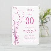 任意の年齢手描き誕生日バルーンホットピンク 招待状 (スタンド正面)