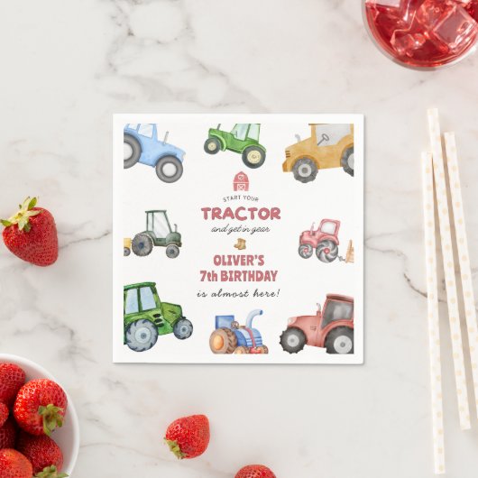 任意の年齢水色トラクターの誕生日 スタンダードカクテルナプキン (インサイチュ)