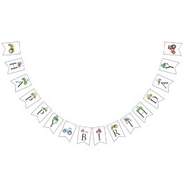 任意の年齢水色トラクターの誕生日 バンティングフラッグ