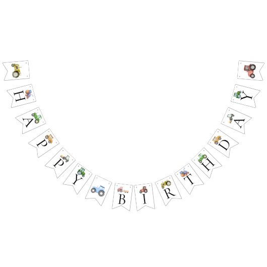 任意の年齢水色トラクターの誕生日 バンティングフラッグ (全)