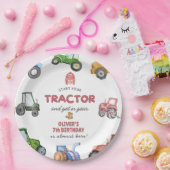 任意の年齢水色トラクターの誕生日 ペーパープレート (パーティー)