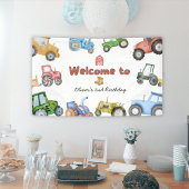 任意の年齢水色トラクターの誕生日 横断幕