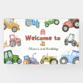 任意の年齢水色トラクターの誕生日 横断幕 (横)