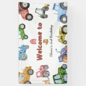 任意の年齢水色トラクターの誕生日 横断幕 (縦)