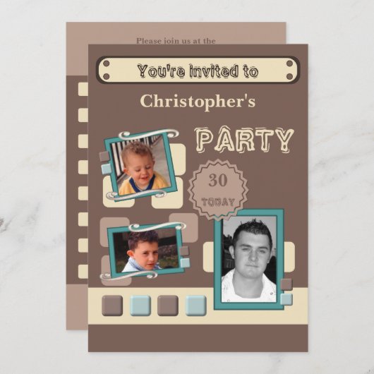 任意の年齢男性へ茶色の30番目のパーティーを追加 招待状 (正面/裏面)