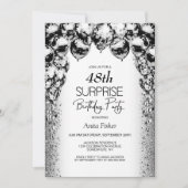 任意の年齢白黒バルーン驚き誕生日 招待状 (正面)