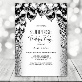 任意の年齢白黒バルーン驚き誕生日 招待状