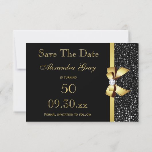 任意の年齢誕生日は日付を保存する黒と金ゴールド セーブザデート (裏面)