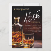 任意の年齢誕生日ウイスキーブラック金ゴールドクラスエレガント 招待状 (正面)