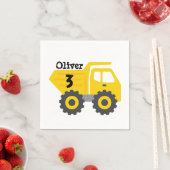 任意の年齢誕生日キッズイエローダンプトラックボーイ スタンダードカクテルナプキン (インサイチュ)