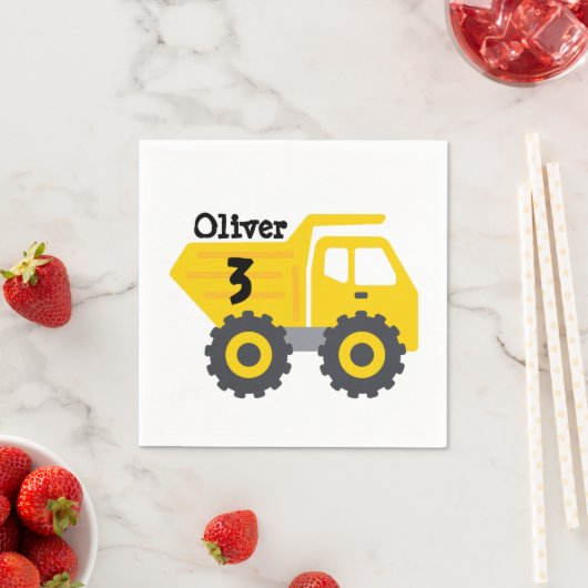 任意の年齢誕生日キッズイエローダンプトラックボーイ スタンダードカクテルナプキン (インサイチュ)
