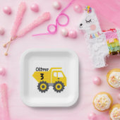 任意の年齢誕生日キッズイエローダンプトラックボーイ ペーパープレート (パーティー)