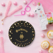 任意の年齢誕生日ブラックと金ゴールド星名 ペーパープレート (パーティー)