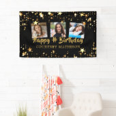 任意の年齢誕生日ブラック金ゴールド星写真名 横断幕 (インサイチュ)