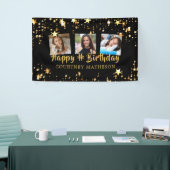 任意の年齢誕生日ブラック金ゴールド星写真名 横断幕 (トレードショー)