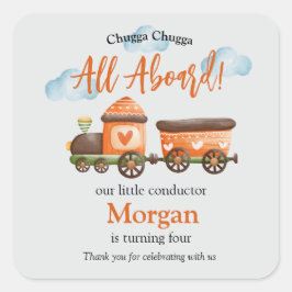 任意の年齢誕生日ラブリートレインウォーター色パーティー スクエアシール