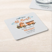 任意の年齢誕生日ラブリートレインウォーター色パーティー スクエアペーパーコースター (アングル)