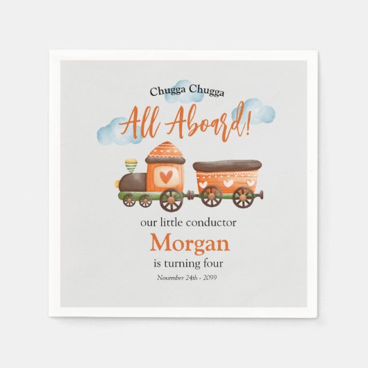 任意の年齢誕生日ラブリートレインウォーター色パーティー スタンダードカクテルナプキン (正面)