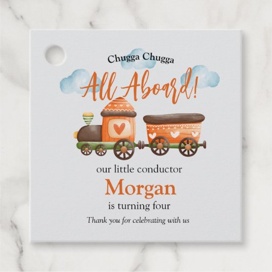 任意の年齢誕生日ラブリートレインウォーター色パーティー フェイバータグ (正面)