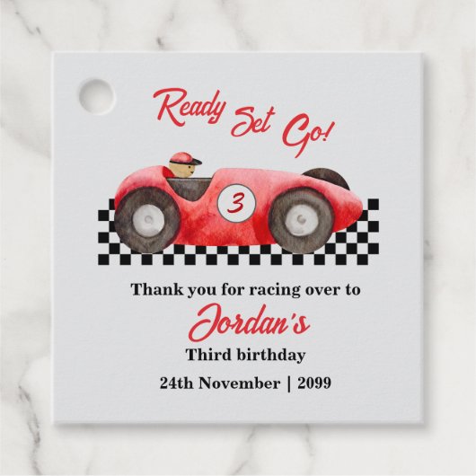 任意の年齢誕生日レッドレースカーレディセットゴー フェイバータグ (正面)