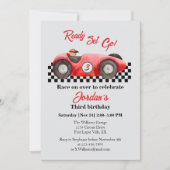 任意の年齢誕生日レッドレースカーレディセットゴー 招待状 (正面)