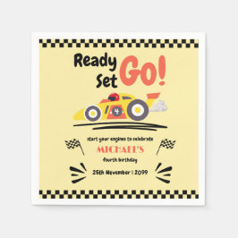 任意の年齢誕生日準備ができて行くイエローレースカー スタンダードカクテルナプキン