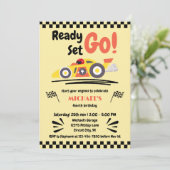 任意の年齢誕生日準備ができて行くイエローレースカー 招待状 (スタンド正面)