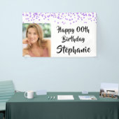 任意の年齢誕生日紫紙吹雪スクリプトの写真 横断幕 (トレードショー)