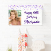 任意の年齢誕生日紫紙吹雪手書き写真 横断幕 (インサイチュ)