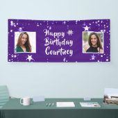 任意の年齢誕生日紫色の星ブラシスクリプトの写真 横断幕 (トレードショー)