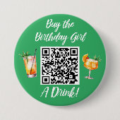 任意の年齢買の誕生日女の子AドリンクQRコード 缶バッジ (正面)