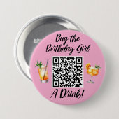 任意の年齢買の誕生日女の子AドリンクQRコード 缶バッジ (正面&裏面)