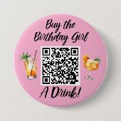 任意の年齢買の誕生日女の子AドリンクQRコード 缶バッジ (正面)