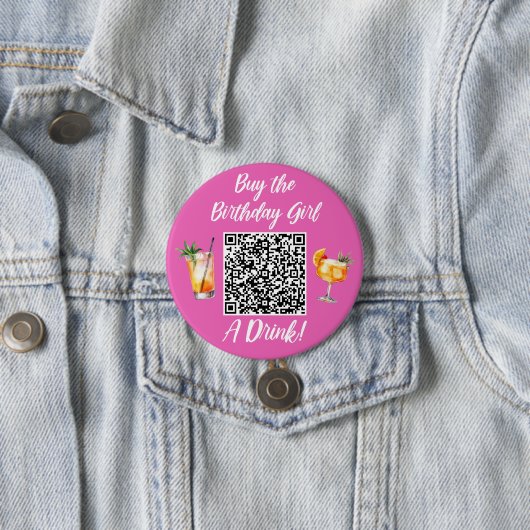 任意の年齢買の誕生日女の子AドリンクQRコード 缶バッジ (インサイチュ)