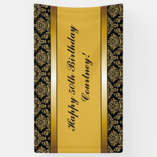 任意の年齢金ゴールドダマスク誕生日バナー 横断幕 (縦)