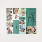 任意の年齢10フォトコラージュ緑パーソナライズされた色 タペストリー (正面(横))